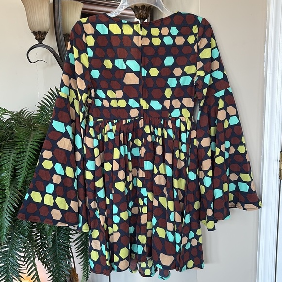 Brand New Unique Vintage Smak Parlour Brown Yellow Geometric 70s Mod Dress - Picture 11 of 15